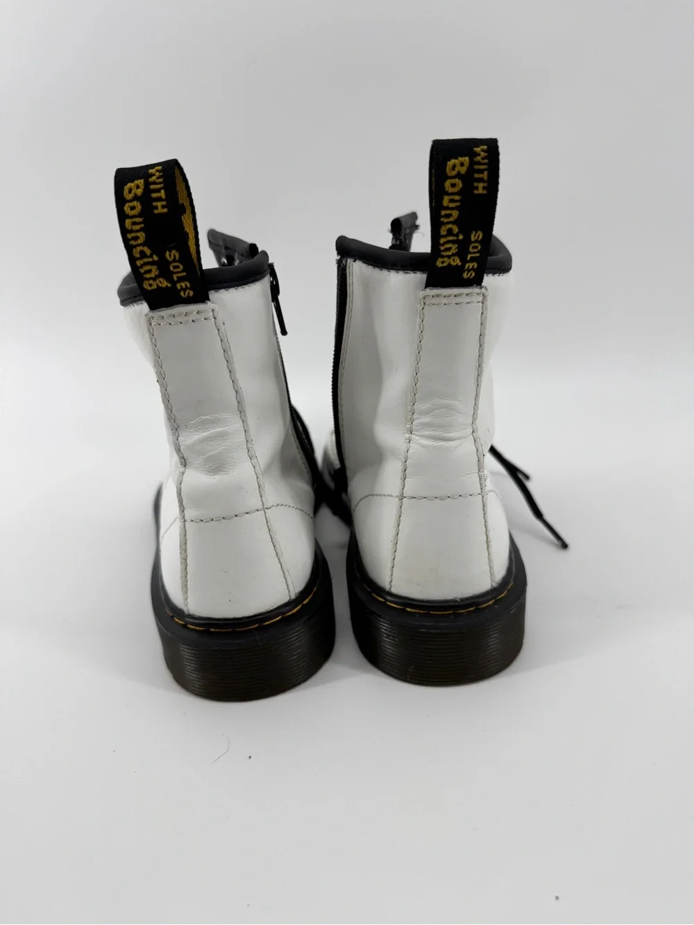 Dr. Martens White Leather Lace-Up Combat Boots with Black Trim-KID